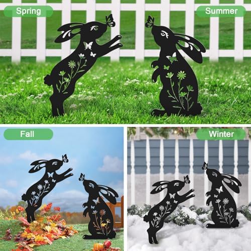 Metal Bunny Garden Decor,2 Pack Rabbit Silhouette Yard Art Outdoor,Rabbit Garden Stakes Decorations for Yard,Lawn,Patio,Easter Gifts for Women