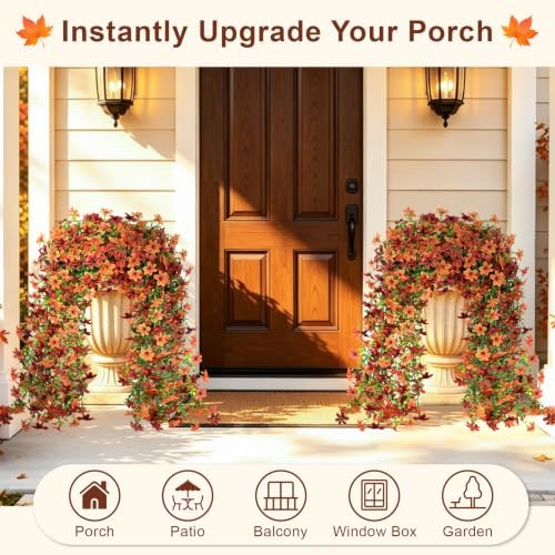 Artificial Hanging Flowers for Outdoors, 2 PCS 344-Bloom UV Resistant Mums
