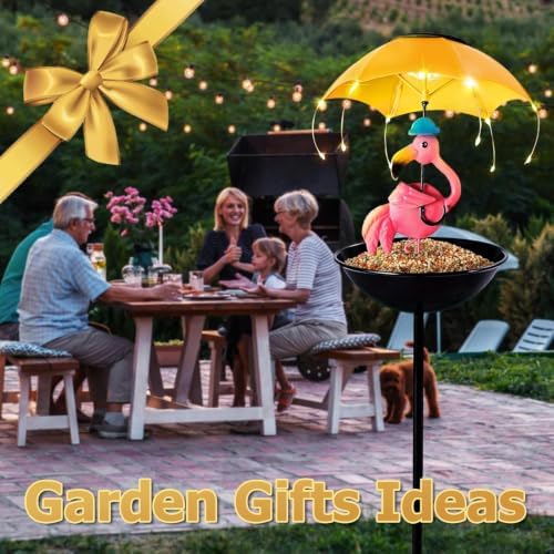 Solar Bird Feeders for Outdoors, Flamingo Garden Decor with LED Light