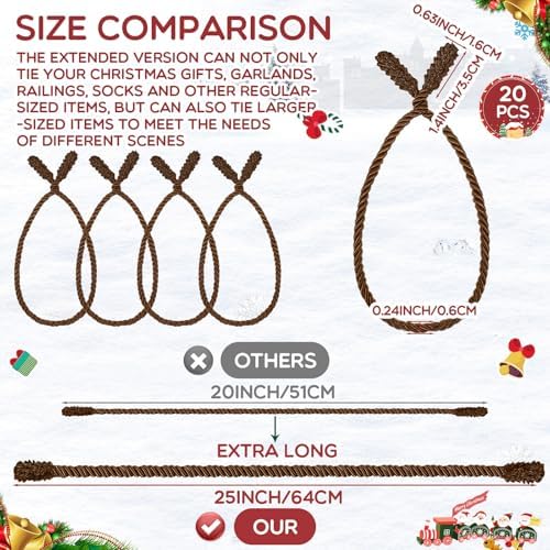 Zhengmy 20 Pcs 25 Inch Extra Long Christmas Garland Ties Christmas Decorative Twist Ties for Banister Reusable Flexible Twist for Holiday Xmas Home Decorations Craft Wrapping (Brown)