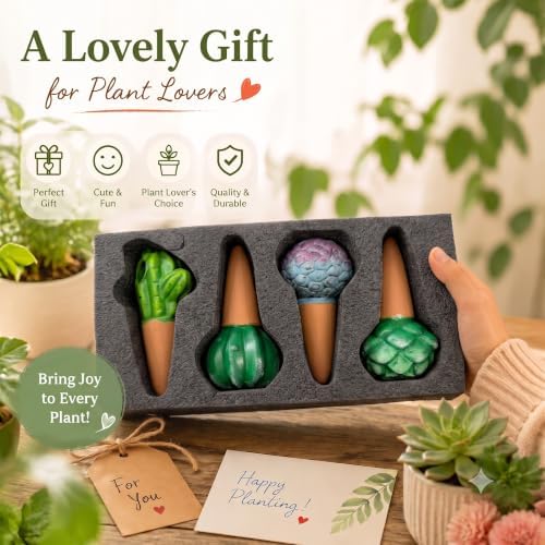 SURE YUESI 4PCS Self Watering Globes, Automatic Terracotta Watering Bulbs - Watering Spikes, Vacation Plant Watering Devices System, Plant Watering Globes for Indoor and Outdoor Plants - Cactus