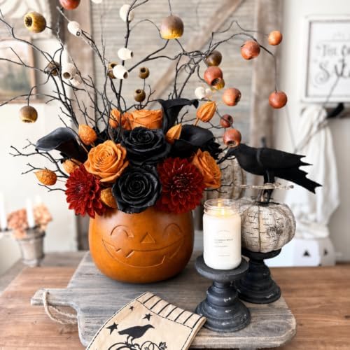 2 Pcs Halloween Terracotta Jack-o'-Lantern Pumpkin Bucket Vase Decor