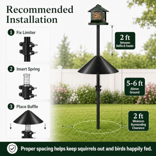 Metal Squirrel Baffle for Bird Feeder Pole with Spring, Fits 0.5"-1"