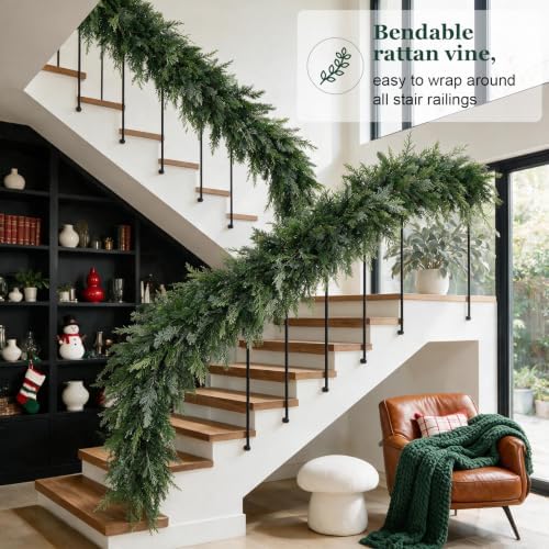 12FT Christmas Cedar Garland,Real Touch Soft Greenery Christmas Decorations
