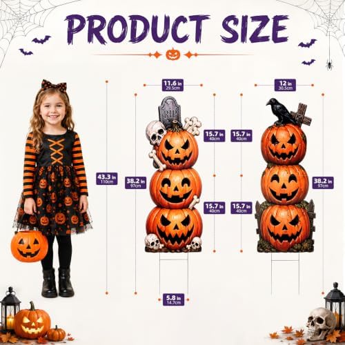 2 Pack Halloween Pumpkin Yard Signs with Stakes for Outdoor Decor