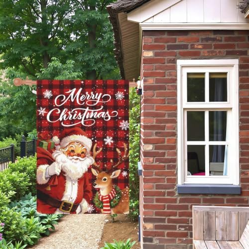 Large Christmas Garden Flag 28x40 Inch Santa and Deer Xmas Yard Flag