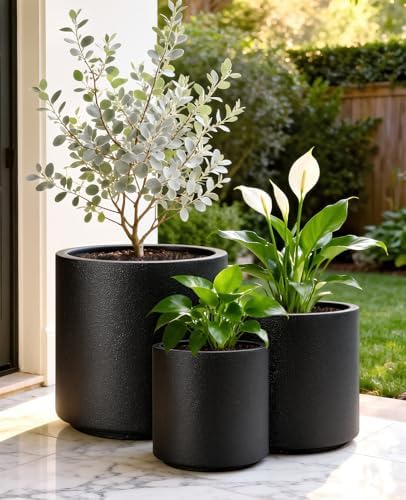 homenote 13.2/10.5/8.5 Inch Large Plastic Flower Pots with Drainage (3 Pcs)