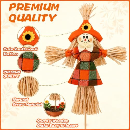 10 Pcs Halloween Scarecrow Decor, 13.8 Inch Scarecrows on Sticks for Garden
