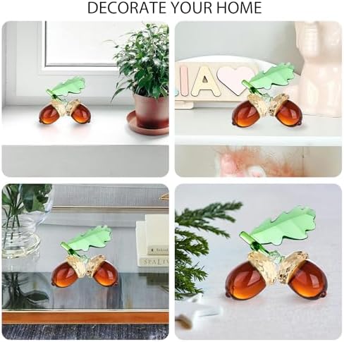Crystal Acorn Figurines Glass Acorns Paperweight for Decorations Autumn and Thanksgiving Gifts for Home Decor (Brown)