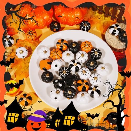 Rileryan 20 PCS Mini Pumpkin Figurines Halloween Miniatures Resin Figurines