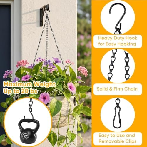 3Pack 24Inch Hanging Chain,Black Hanging Baskets Chain with 3 Clips