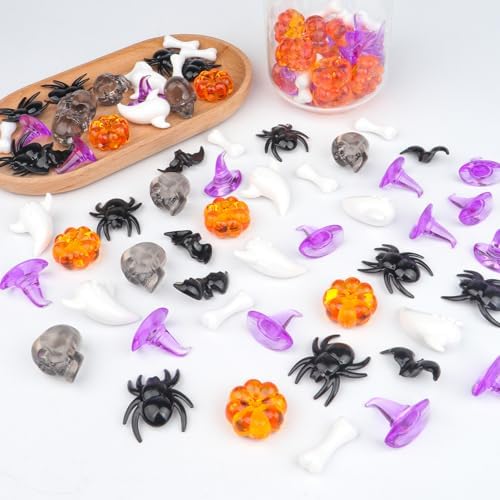 Jangostor 160 PCS Halloween Acrylic Spider Mini Pumpkins Bat Ghost Skull Hat Acrylic Sensory, Halloween Vase Filler Gems for DIY Crafts, Home, Halloween Table Decoration
