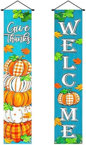 HOMETITUTE Welcome Fall Porch Banner Set 12 x 71 Inch 2 Pack
