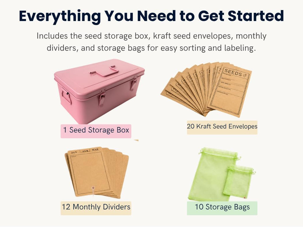 Seed Storage Organizer - Metal Garden Seed Storage Organization System for 50-100+ Seed Packets, Includes Envelopes &
