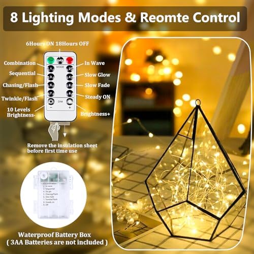 4 Pack Fairy Lights Battery Operated Twinkle String Light Remote Warm White