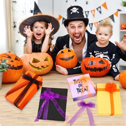 DECYOOL 4 Rolls 200 Yards Halloween Ribbon, Black and Orange Organza Set