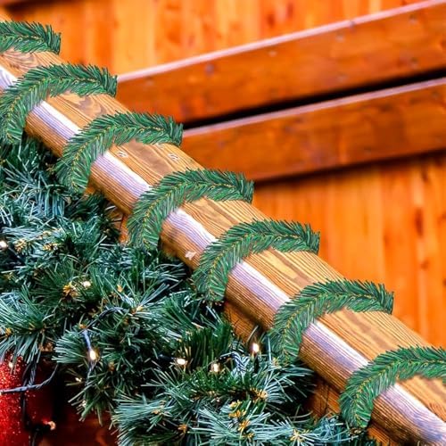 Uieke 100 Pcs Christmas Garland Ties Artificial Pine Needles Garland Faux Pine Greenery Stems 12’’x2 Twist Wired Tree Branches Wreath Tie for Craft Gift Wrapping Party Supply Christmas Decoration
