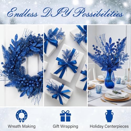 66 Pcs Christmas Glitter Picks and Sprays, Royal Blue
