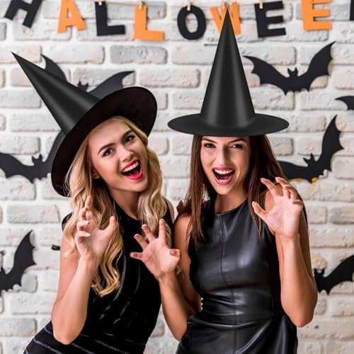 12pcs Halloween Witch Hats + 12pcs 3D Bats Stickers - Costume Accessories for Parties, Cosplay, Carnivals, Holidays
