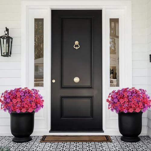 24PCS UV Resistant Artificial Flowers for Outdoors, Purple + Rosy