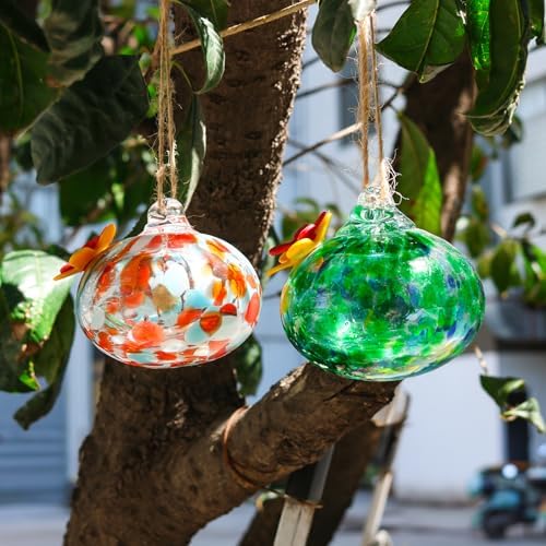 2 Pcs Blown Glass Hummingbird Feeder for Outdoors Hanging