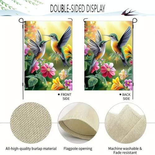 Spring Summer Hummingbird Garden Flag 12x18 Double Sided for Outside