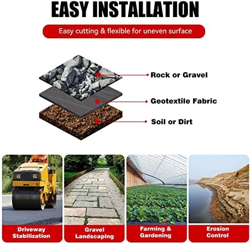 3.2oz 13ftx108ft Driveway Fabric, Premium weed barrier landscape fabric heavy duty Underlayment, Commercial Grade Driveway Road Fabric, Geotextile Fabric for Soil Stabilization, landscaping
