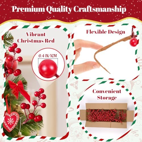 40 Pack Christmas Tree Decorations Artificial Berry Stems, 6.5 Inch Red Berry Picks for Burgundy‑Tone Holly Berry Branches Xmas Winter Holiday Home Centerpieces, DIY Flower Arrangements, Wreath Craft