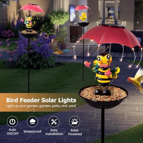 Solar Bird Feeders for Outdoors, Bee Garden Decor with Umbrella Light
