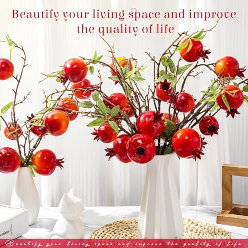 Thiccywoov 10 Pcs 21.65'' Artificial Pomegranate Branches Decor, Red