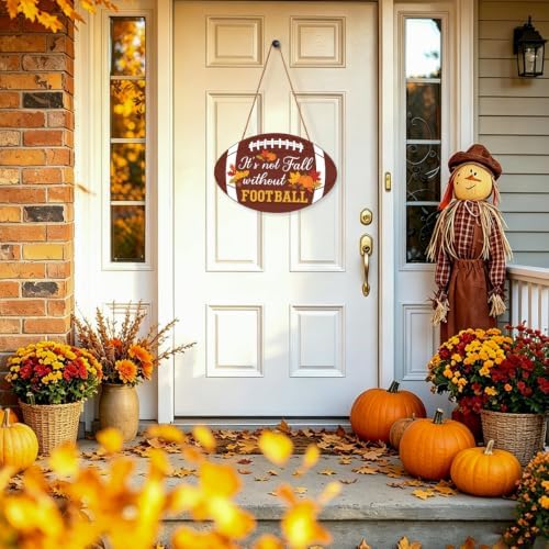 Fall Football Welcome Wreath Sign Wooden Pumpkins for Front Door