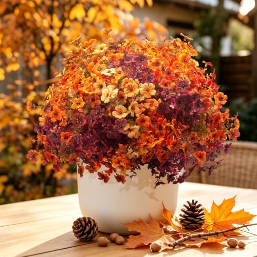 20 Bundles Fall Artificial Flowers UV Resistant Outdoor Autumn Porch Decor