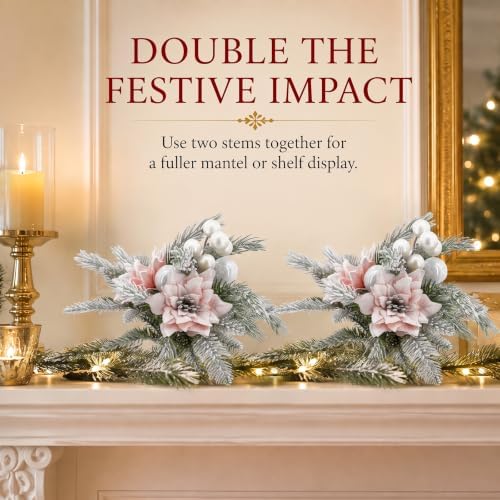 2 Pack Christmas Bouquet Pink Winter Artificial Flowers Xmas Decor