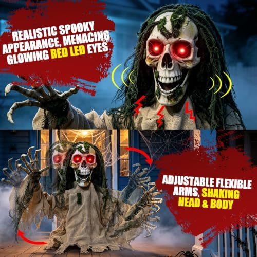 Halloween Animatronic Zombie Groundbreaker Outdoor Decor with Red Eyes