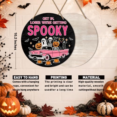Pink Halloween Decor Spooky Season Wooden Hanging Door Sign Decor
