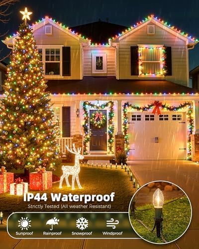 Christmas Pathway Lights Outdoor,51.4 Ft C9 Lights with 40 Warm White Bulbs