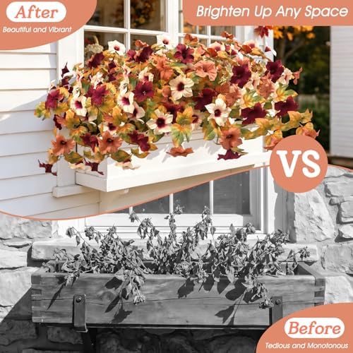 Ouddy Decor Artificial Fall Flowers for Outdoors Decor, Orange Brown, 2 Pcs