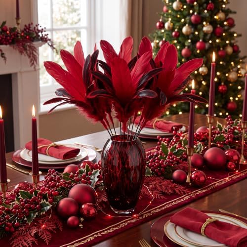 12 Pcs Red Cardinal Feather Pick Christmas Tree, Cardinal Craft