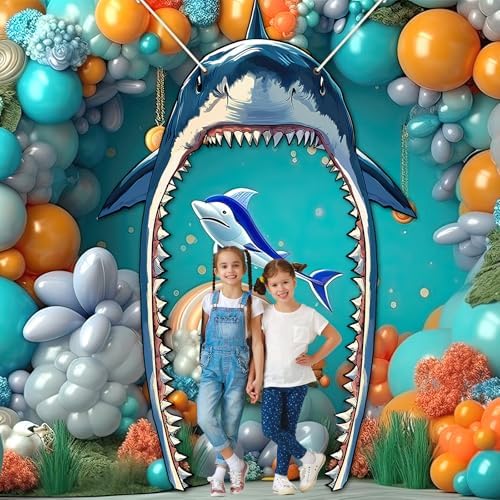 Shark Party Porch Banner Ocean Birthday Door Cover Decorations Backdrop