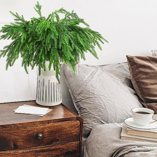 Jutom 12 Pcs Artificial Christmas Norfolk Pine Branches Stems, 18 Inches
