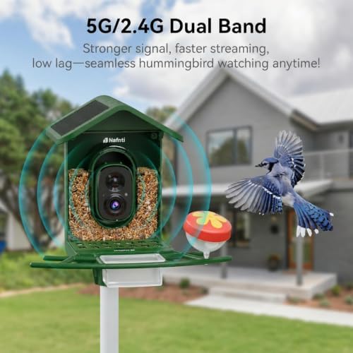 Bird Feeder with Camera 5GHz WiFi AI lifrtime, Solar Powered