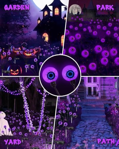 Solar Halloween Decorations Outdoor 6 Pack 36 LED Purple Eyeball Lights