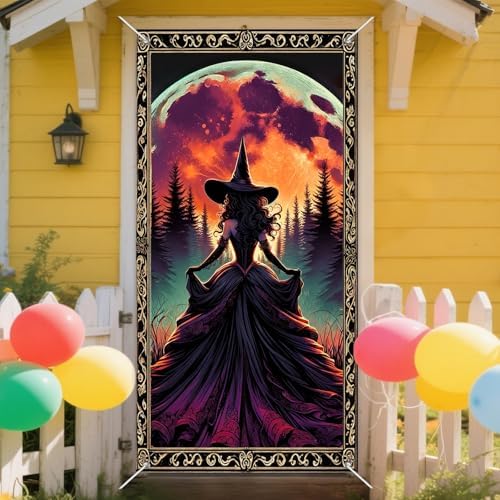 IVN Halloween Moonlit Witch Door Cover Decorations 35x71 Inch