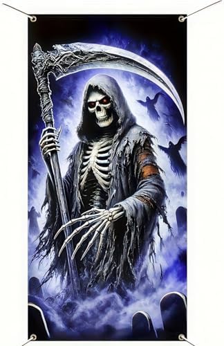 BlissYard Halloween Grim Reaper Door Cover 70x35 Inch Polyester