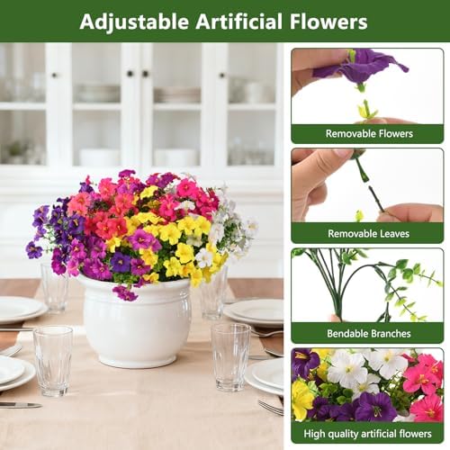 INQCMY Artificial Fake Petunias Flowers for Outdoors Spring Home Decoration
