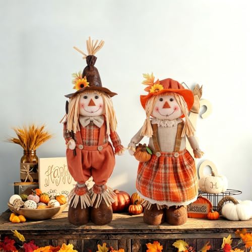 Juegoal 2 Pack Fall Decorations Standing Scarecrows with Stretchable Legs