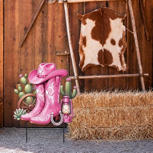 Amyhill Western Cowgirl Outdoor Decor Pink Boot Metal Garden Stakes 24 Inch