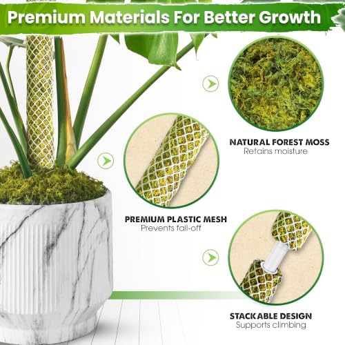 DUSPRO 2 Pack 22" White Stackable Mesh Moss Pole for Plants