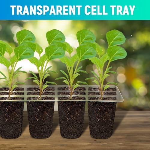 6-Set Seed Starter Tray with Grow Light, Seed Starting Trays Kits with Timing Controller Adjustable Humidity Domes Heightened Lids(12-Cells Per Tray)