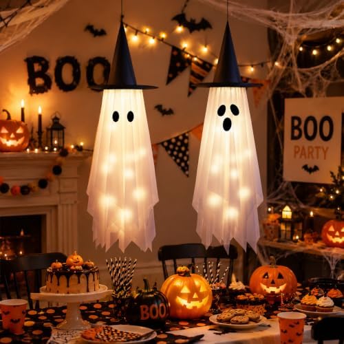 Halloween Hanging Ghost Decorations Decor Outdoor- 4ft Pre-Installed 2 Pack
